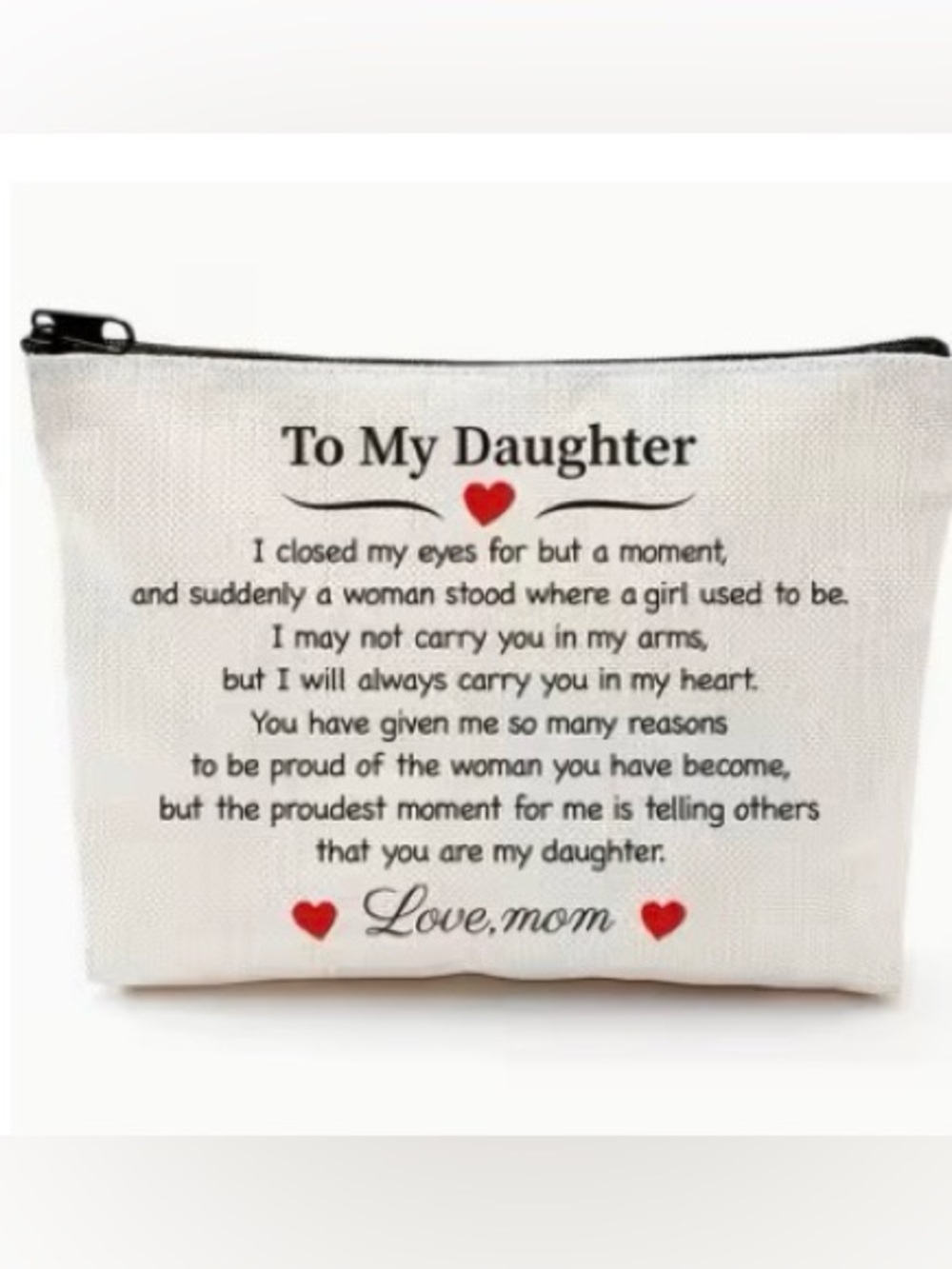 ❤️ Love, Mom 'To My Daughter' Canvas Zipper Pouch - White with Red Accents